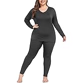 COOTRY Plus Size Thermal Underwear for Women V Neck Long Johns Base Layer Winter Top and Bottom Sets