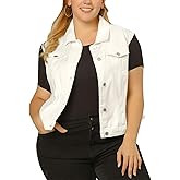 uxcell Denim Vest Top for Women Plus Size Sleeveless Button Down Waistcoat with Two Chest Flap Pockets Jean Jacket Vest
