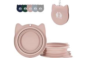 RUNROLE 2-in-1 Collapsible Silicone Dog Travel Bowls, Slot Together and Use Separately, Portable Pet Food Water Bowls, Foldable Cat Feeding Watering Dishes, 20OZ+27OZ(Blush Pink)