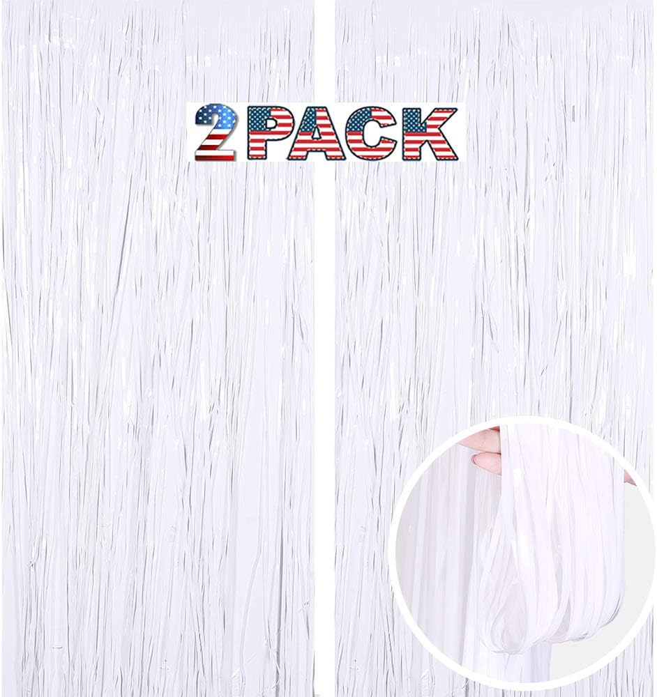 LILFWhite Fringe Backdrop Curtain - 6.5x6.5ft, Pack of 2 | Curtain Backdrop Tinsel Streamers for Birthday, Bridal, Baby Shower, Graduation, Euphoria, Photobooth Props