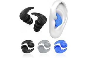 3 Pairs Swimming Earplugs Waterproof Silicone Ear Plugs for Swimming Surfing Shower Kayaking, Water Out Sound in Comfortable Reusable Ear Protection for Adults with Storage Case, Black Gray Blue