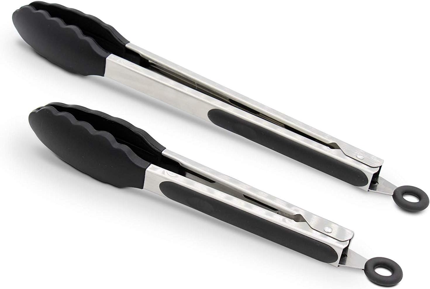 StarCooks Silicone Kitchen Cooking Tongs Barbecue Tongs Set of 2 Stainless Steel - 9,12 Inch, Heavy Duty Salad and Grill Serving Tongs with Silicone Tips for Grilling Turner, BPA Free, Black