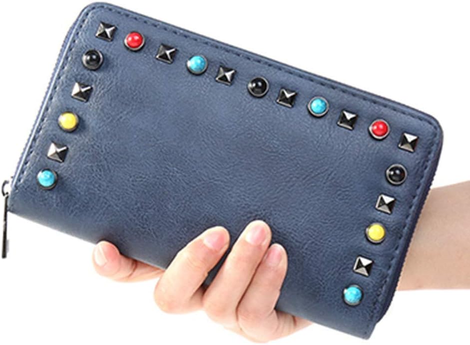Black AWMYHKDW Lady Wallet Long Brand Hand Bags Pu Leather Women Wallet for Cards Coins Phone Wallet Cool Rivet Lady Purse