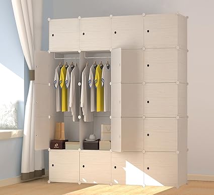 Premag Armoire Penderie Portable Cubes De Stockage Avec Motif En Bois Modulaire En Plastique En Metal Avec Cintres Pour Vetements Accessoires Jouets 20 New Amazon Fr Cuisine Maison