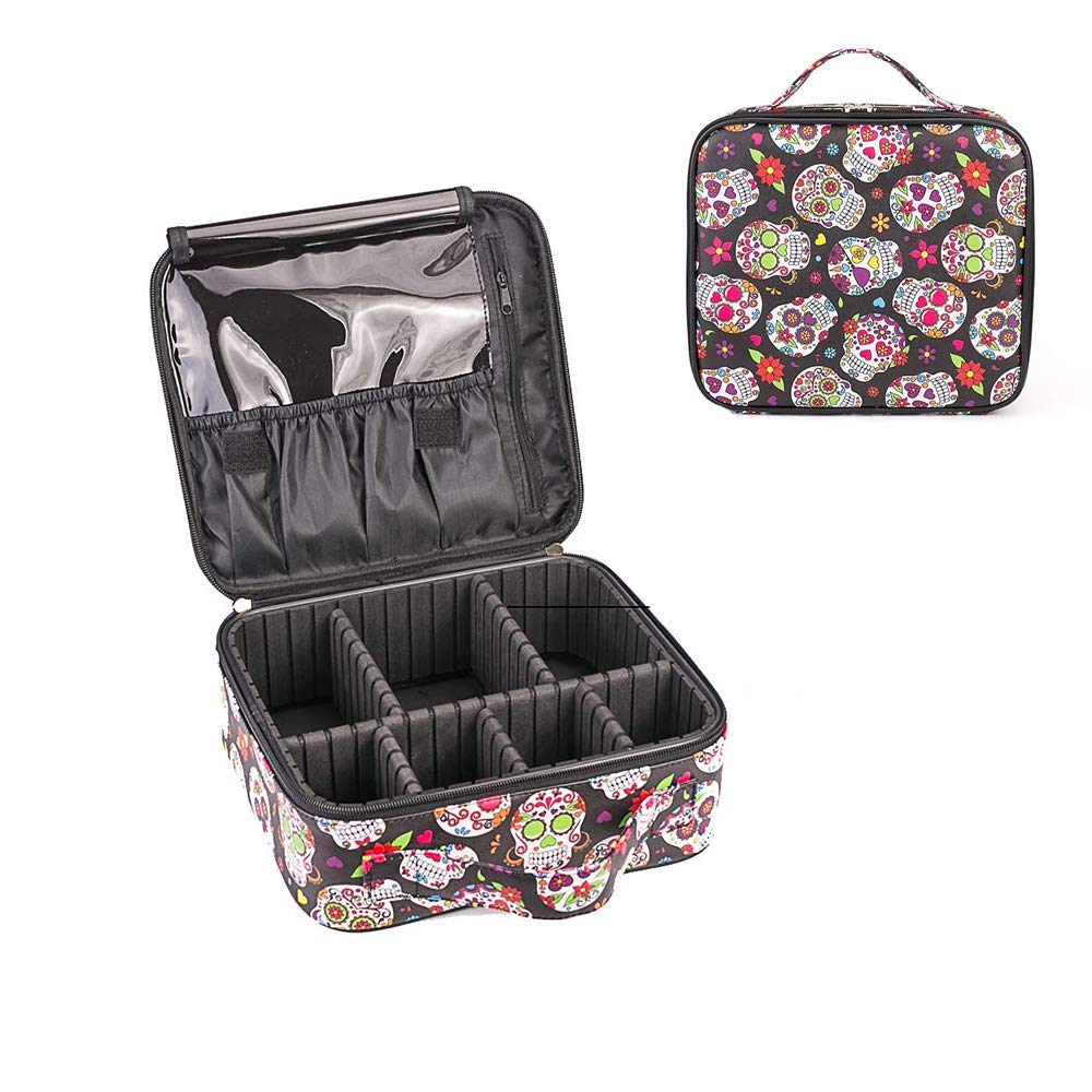 ZOISOKA Travel Makeup Train Professional Cosmetics Collection Bag Portable Makeup Brush Travel Accessories with Adjustable Divider Cosmetics Brush Digital Accessories (Sugar Skull)