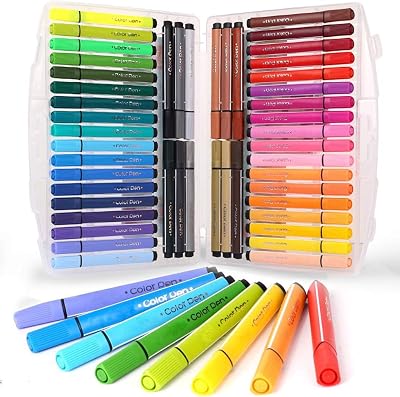 KXF Washable Colouring Pens 48 Assorted Colours Non-Toxic Triangle Grips Case
