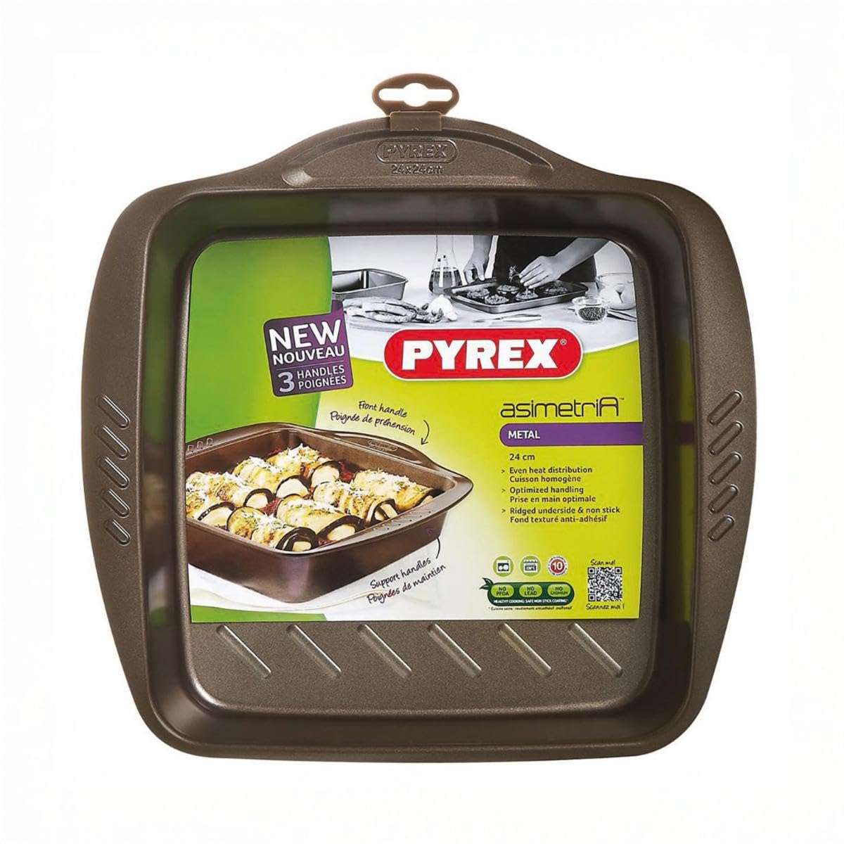 Pyrex asimetriA Metal Easy-Grip Square Roaster 24x24 cm, Brown