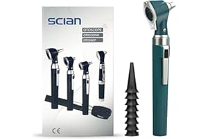 Scian Otoscope - Ear Scope with Light for Examination at Home, Pocket Ear Checker Kit with Both Adult and Pediatric Reusable Specula Tips for Nurses, Doctors - Green