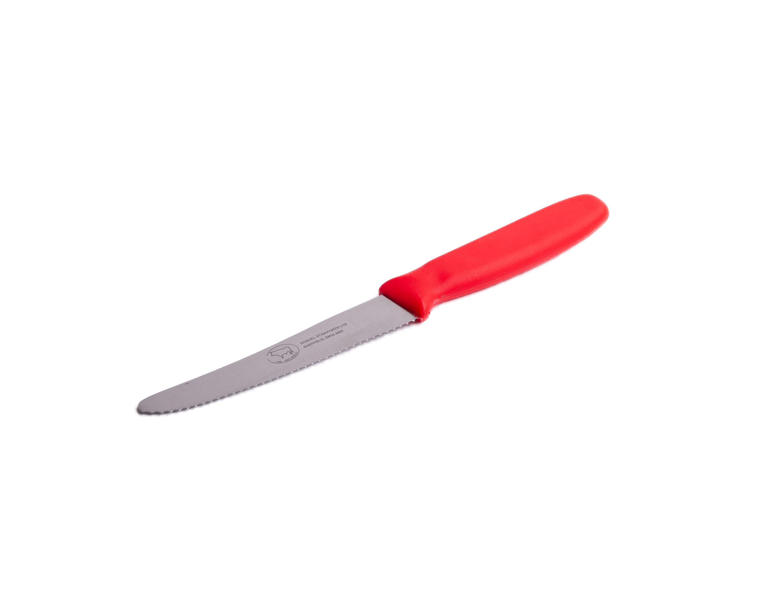 THE SMITHFIELD - 4" Serrated Tomato Knife with High- Crafted from Premium 420 Stainless Steel Blade - Ergonomic Polypropylene Handle – Easy Kitchen Use - Dishwasher Safe - Red Handle