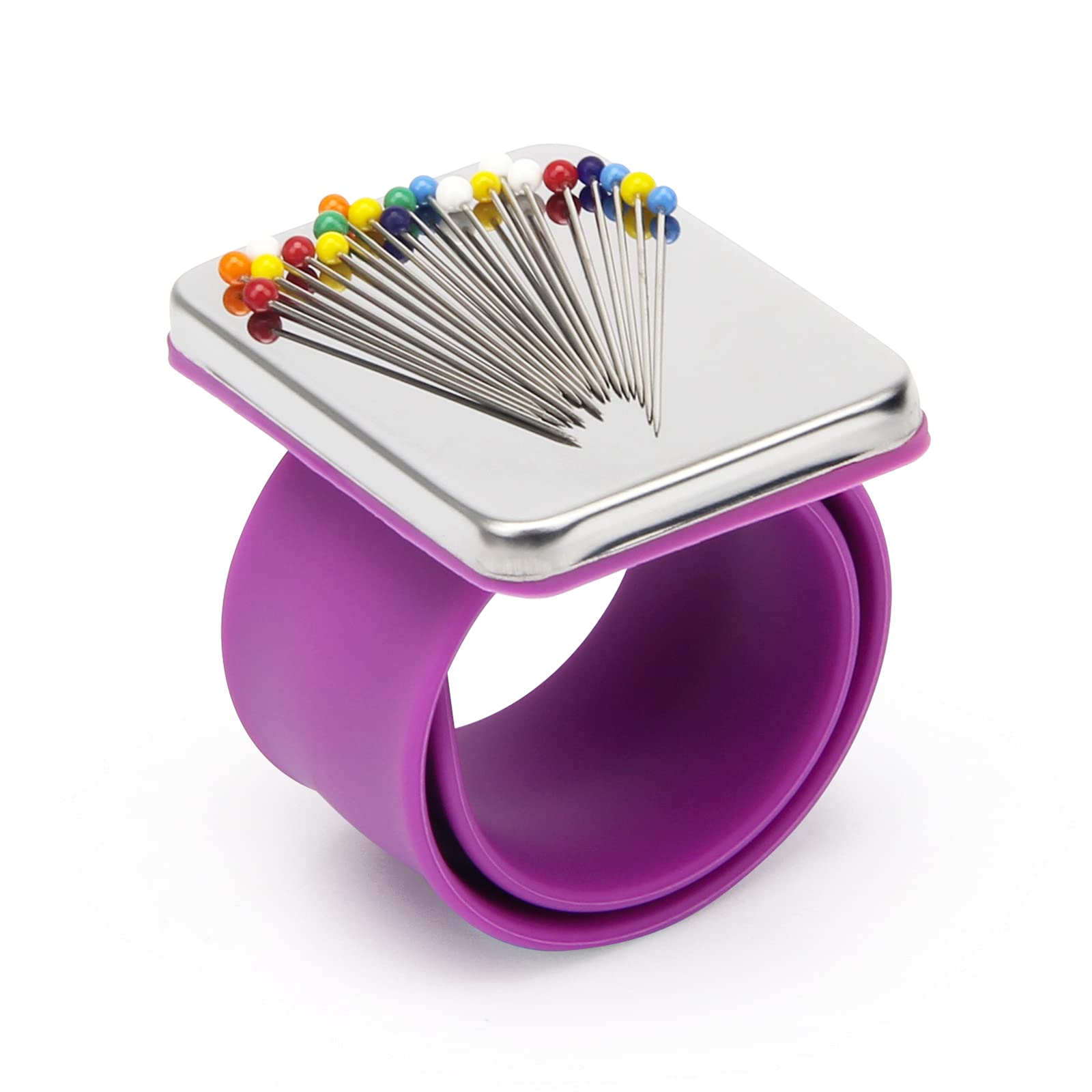 Magnetic Wrist Sewing, Portable Arm Pin Cushion Magnetic Pincushion with Wristband for Sewing Collection, Hair Stylists, and Quilting (Purple)