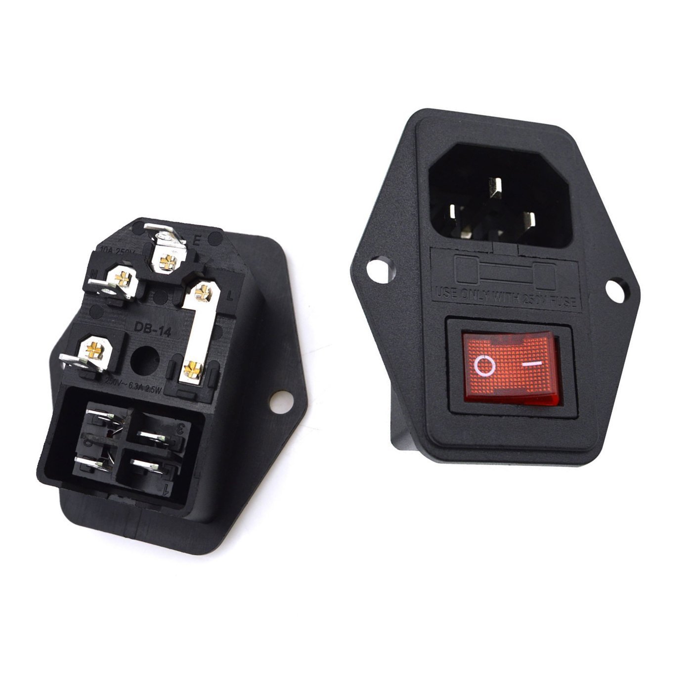 JOYNANO 3-in-1 Inlet Module Plug, 5A Glass Fuse, Rocker Switch with Red Light, 3-Pin IEC320 C14 Male Power Socket, Screw Mount (Pack of 2)