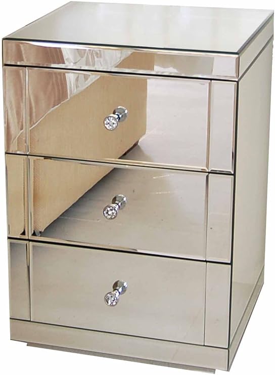 Comodino Con Specchio E 3 Cassetti - In Vetro E MDF, 30x30x60cm, Moderno E Funzionale - Foto 11