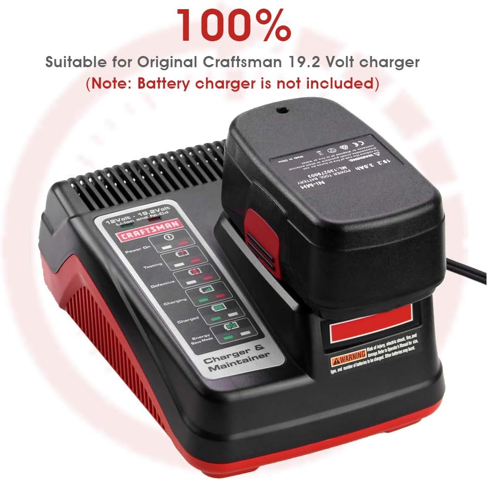 Upgraded 3.6Ah C3 Replacement for Craftsman 19.2 Volt Battery Diehard Ni-Mh, Compatible with Craftsman 19.2V 315.115410 315.11485 130279005 1323903 120235021 11375 11376 Cordless Power Tools 2 Pack - - 