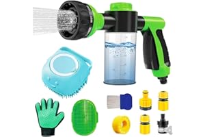 MUOCOBU Pup Dog Jet Wash Hose Attachment,8 Spray Pattern Dog Washing Hose Attachment with Soap Dispenser,Dog Wash Sprayer with Pet Bath Brush Garden Hose Nozzle for Pet Showers,Car Washing,Watering Plants