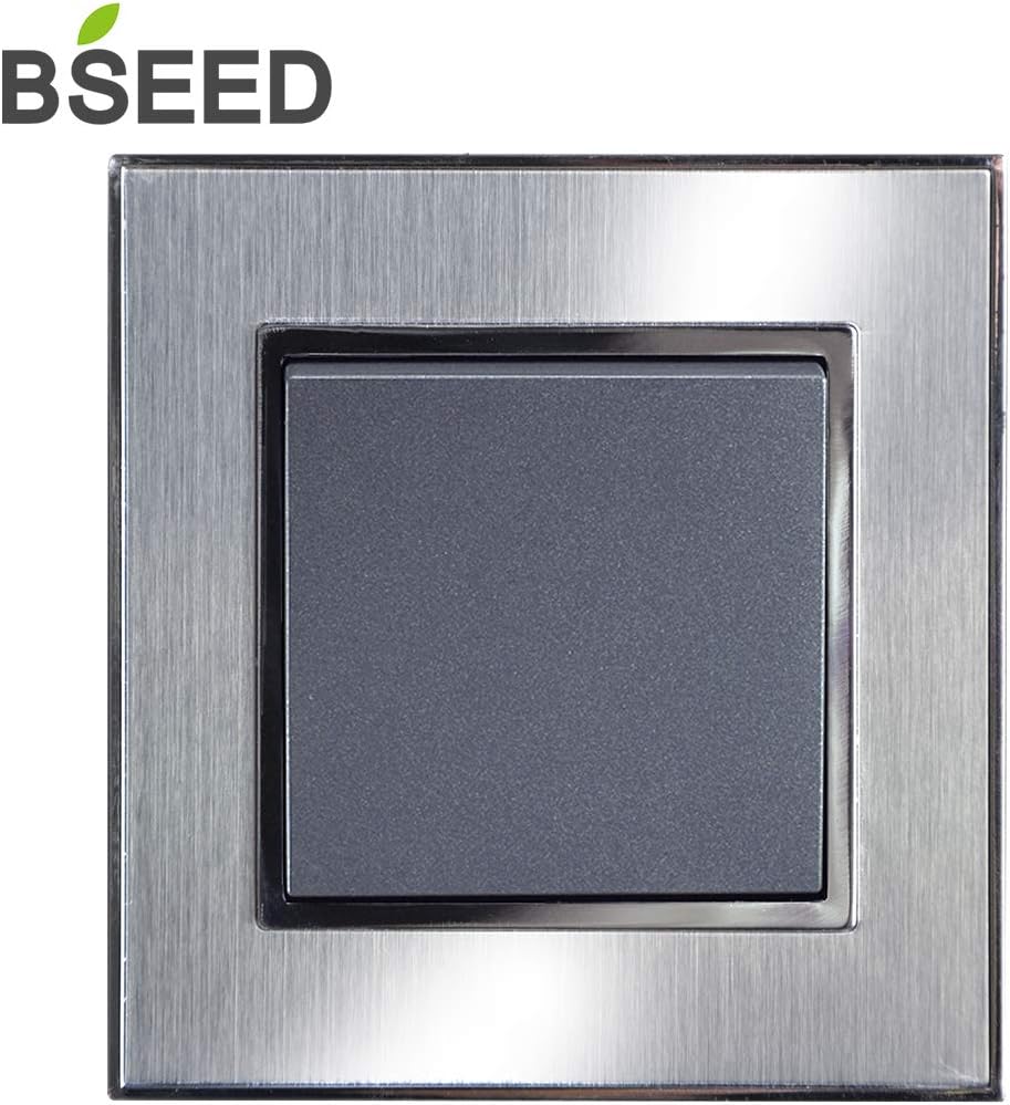 BSEED Wall Light Switch Screwless Light Switches 1 Gang 1 Way Brushed Steel Light Switches Sainless Silver Light Switches