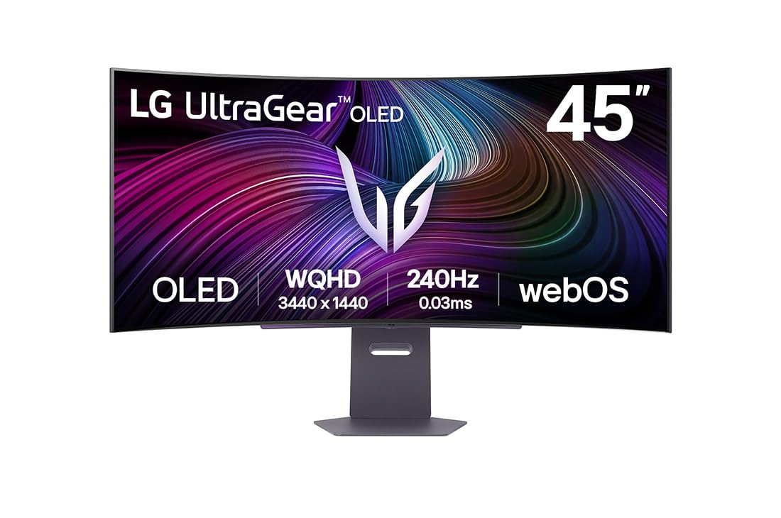 LG UltraGear OLED GX9s SMART Gaming Monitor 45GX90SA-B - WOLED UWQHD 1440p Curved 45 Inch, 240Hz, 0.03ms, HDR 400, webOS AI, Speakers, Wi-Fi, Bluetooth, DP 1.4, HDMI 2.1, USB-C