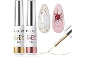 RARJSM Metallic Chrome Gel Liner Nail Art 3D Mirror Bronze Gold Rose Gold Effect Gel Nail Polish 8ml Painting Build in Thin Brush Metal Painted Drawing Striper GelPolish Curing Requires Home Salon