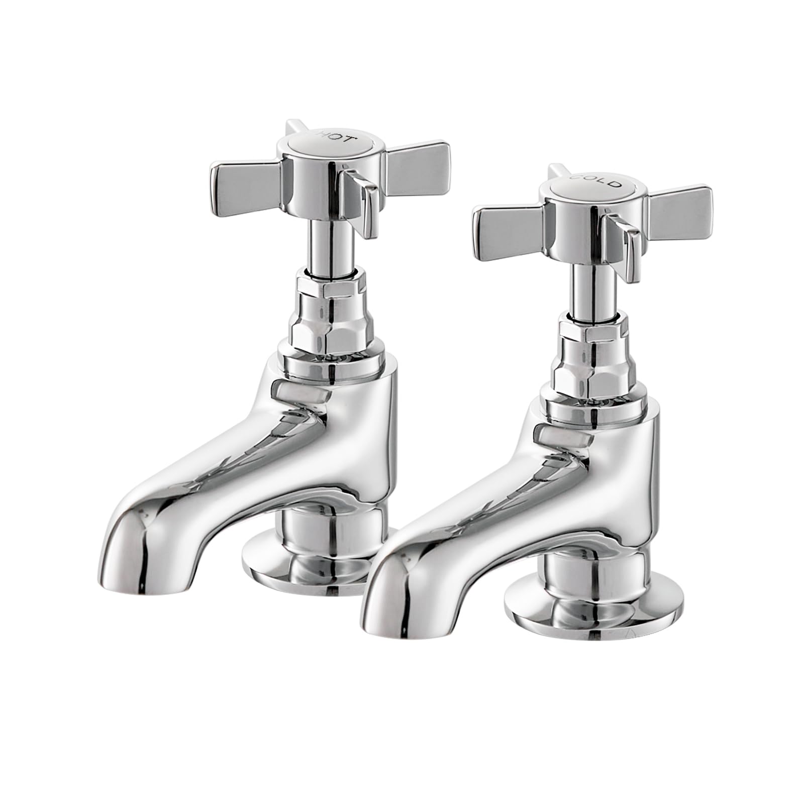 Basin Taps Pair, HEXMIXER Victorian Bathroom Sink Taps, 1/4 Turn Chromed Brass Traditional Basin Pillar Taps G1/2 042CR