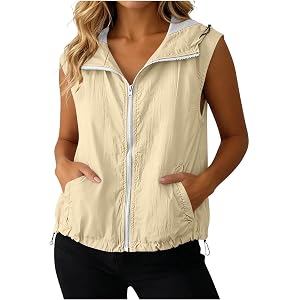 Hooded Vest for Women Sleeveless Zip Up Lightweight Breathable Shirts Drawstring Summer Outdoor Sun Protection Top