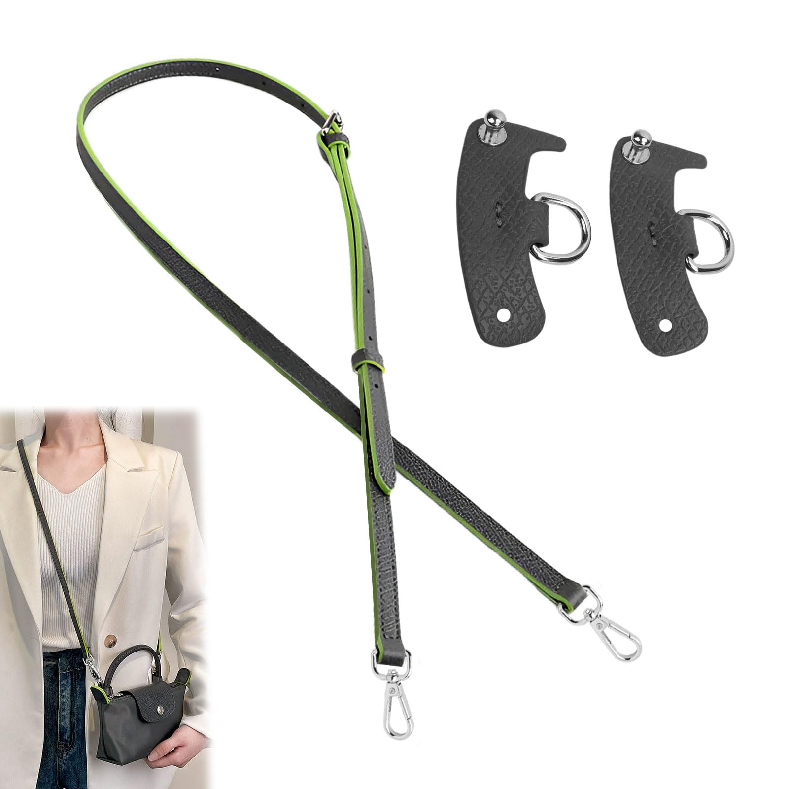 Watlikeup Leather Shoulder Strap Set,1PCS Replacement Adjustable Crossbody Bag Straps with 2PCS snap button,Carry Straps for Longchamp Mini Bag Straps,Bag Strap Extension(94-124 cm)