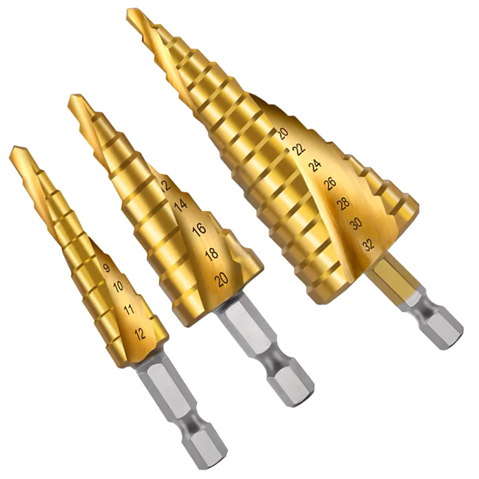 Eastrise Step Drill Bit Set,High Speed Steel,Cone Drill Bits Hole Cutter for Wood Stainless Steel Sheet Metal(4-12mm,4-20mm,4-32 mm)-3PCS