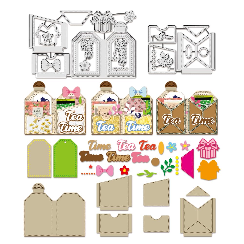 BENECREAT Teabag Holder Tag Metal Cutting Dies Stencils, Tea Bag Storage Bag Metal Die Cuts for DIY Scrapbooking Decorative Embossing DIY Paper Card