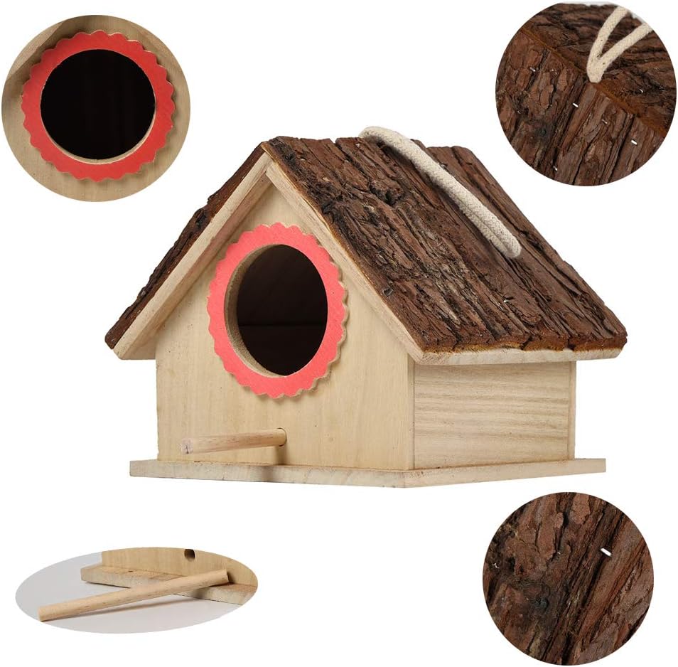 kathson Wooden Bird House Hanging Hummingbird Nest Natural Cedar Outside Garden Patio Decorative for Dove Finch Wren Robin Sparrow Hummingbird : Garden & Outdoor
