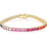 GEMSME 4.0MM Tennis Bracelet for Women-Rainbow Cubic Zirconia Bracelet,14K White/Yellow Gold Plated Colorful Round Cut CZ Tennis Link for Jewelry Gift