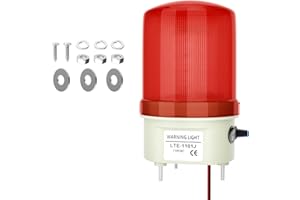QTEATAK Industrial LED Rotating Strobe Warning Light, 110 VAC Sound & Light Alarm with Knob and Switch, 105-110 dB Volume Adjustable, Red Emergency Alarm Light for Indoor/Outdoor Use