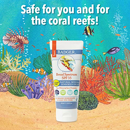 Badger SPF 35 Clear Zinc Sport Sunscreen Cream Unscented Broad