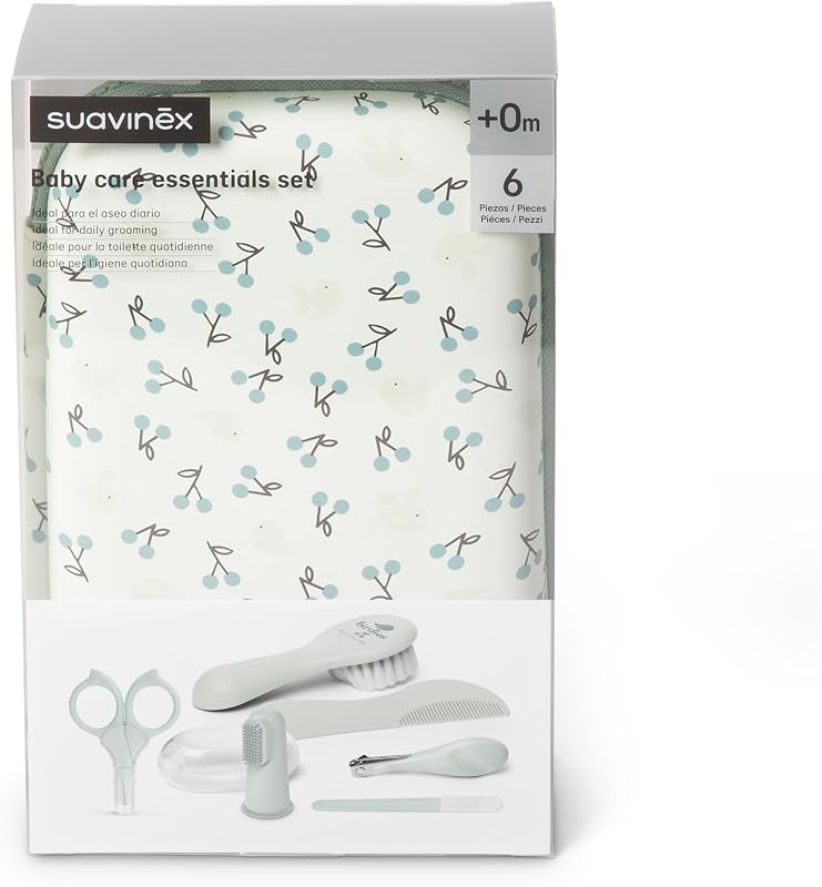 , Kit de Manicure para Bebé, +0M, Kit de Cuidados com Escova, Pente, Escova de Dentes, Tesoura, Lima e Corta-unhas. Bolsa de Higiene Impermeável com Fecho, Azul Suave