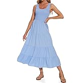 YETANLID Women's Summer Smocked Maxi Dresses Sleeveless U Neck Ruffle Hem Tiered A Line Flowy Dress