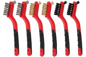 CHUNG THAI BRUSH 6-Piece Mini Wire Brush Set (C073), Stainless Steel, Brass(Plated) and Nylon Bristles, Comfort Grip Handle, 7" Small Wire Brush