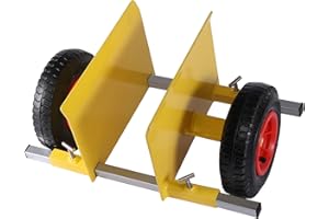 POUSEAYAR Heavy Duty Panel Dolly, Adjustable Door Dollys with Wheels, 2 8" Pneumatic Wheels 600LBS Load Bearing for Drywall Sheet Heavy Appliance&Material Handling All Terrain Moving Cart Panel Dolly - Yellow