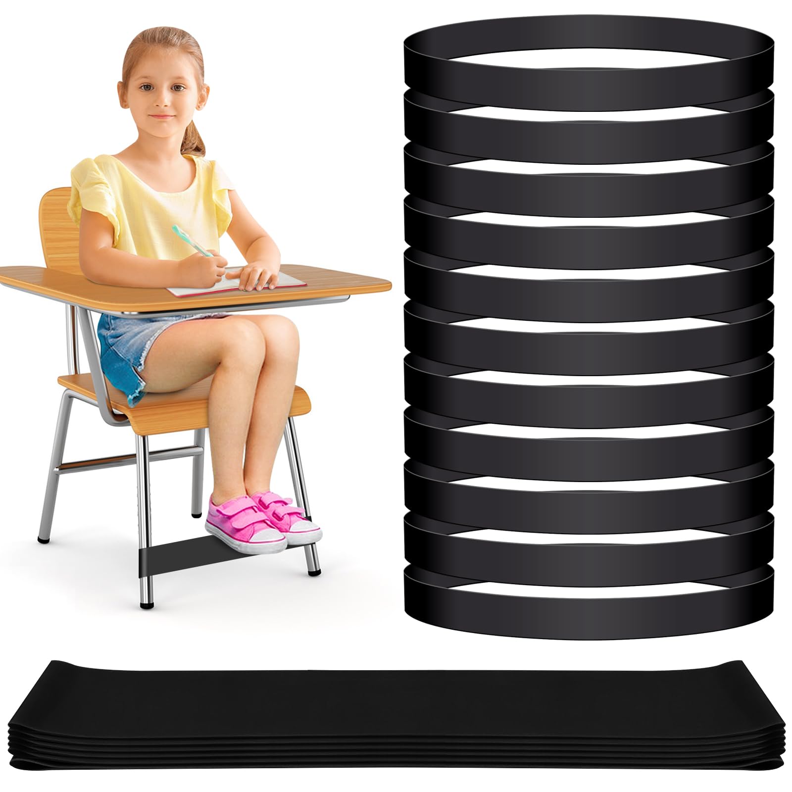 20 Pack Chair Bands for Kids with Fidgety Feet, ADHD Tools for Kids, ROOKEA Sensory Room Must Haves for ADHD Kids Fidget Chair Bands Autism Classroom Must Haves ADHD Tools for Classroom Home Chairs — image 1