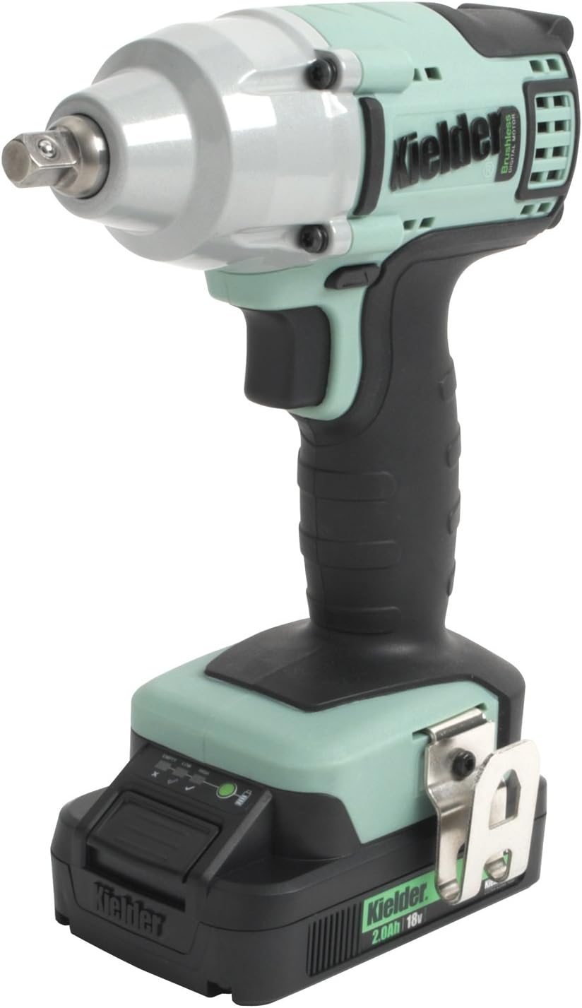KielderKWT-002-17 18V Brushless Cordless 3/8" Compact Impact Wrench Kit, 2 x 2.0Ah Li-ion TYPE18 Battery, Charger & Case