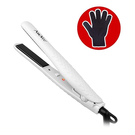 AmoVee Mini Flat Iron Nano-titanium Hair Straightener Dual Voltage for Travel, Heat Resistant Glove Included, White best flat iron