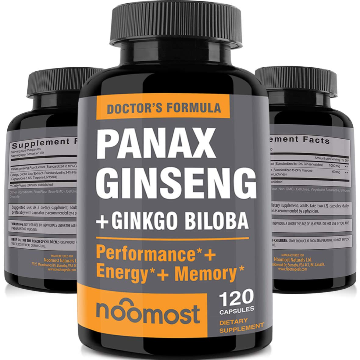Authentic Korean Red Panax Ginseng + Ginkgo Biloba, 120 Vegan Capsules