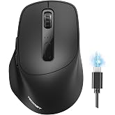 TECKNET Wireless Mouse, BT 5.0/2.4G, Rechargeable Silent 6 Buttons, Black | 3-Device Easy Switch, Bluetooth 5.0/3.0 &amp; USB A, Wide OS Compatible, 6-DPI up to 4800, Ergonomic for M/L Hands