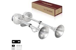 FARBIN Boat Horn 12V Waterproof Stainless Steel Trumpet Marine Horn,Electric Boat Horn for Boats Ship Sailboat Yacht Off-Road Vehicle Truck SUV RV Vans Touring Car (Stainless steel Double Tube)