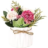 SUPNIU Artificial Hydrangea Bouquet with Small Ceramic Vase Fake Silk Variety Flower Balls Flowers Decoration for Table Home Party Office Wedding (White)