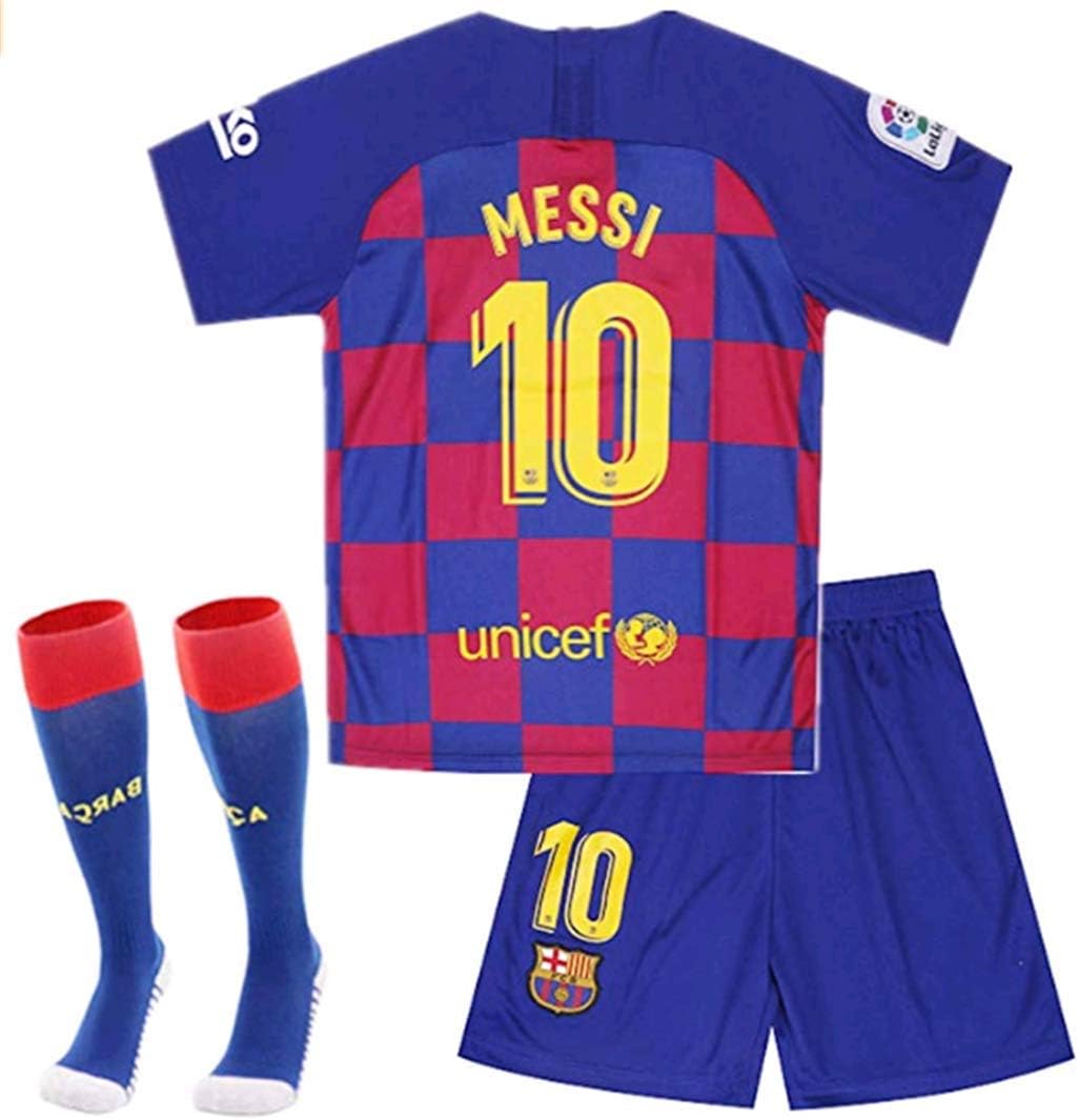 Sybabyt 2019-2020 FC Barcelona Messi #10 Boys/Girls Home Soccer Jersey & Short & Socks Blue/Red