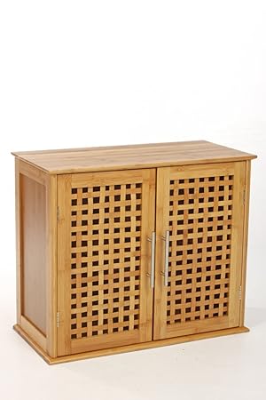 Eminza Bamboo Wall Cabinet With 2 Doors Amazon Co Uk Kitchen Home