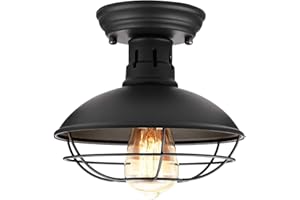 FRIDEKO HOME Farmhouse Flush Mount Ceiling Light - Easric Industrial Ceiling Light Fixture Rustic Black Metal Cage Close to Ceiling Lamp E26 Base for Hallway Foyer Kitchen Porch