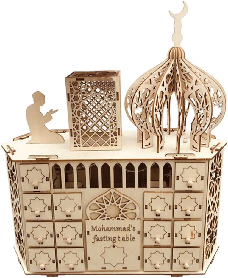 KEIBODETRD Ramadan Countdown Calendar,Wooden Candy Gift Calendar Perfect Ornament For Eid Mubarak Decoration