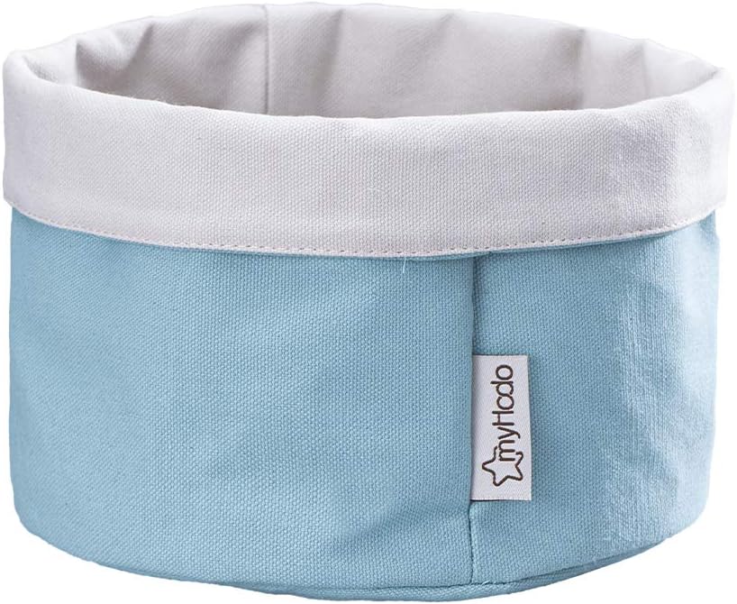 myHodo Brotkorb Stoff 20cm, Brötchenkorb für Küche und Frühstückstisch, 2-in-1 Design, 100% Baumwolle, Aufbewahrung von Brot und Brötchen, Aufbewahrungskorb Bad, Wickelkommode Organizer (Blau)