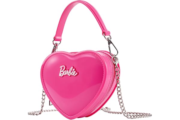 MINISO Barbie Heart Purse Rose Red Crossbody Bag Handbag, Gifts for Girls and Women, Sweet Style Cute Heart-Shaped Design Fashion Tote Bag, PVC Material Waterproof