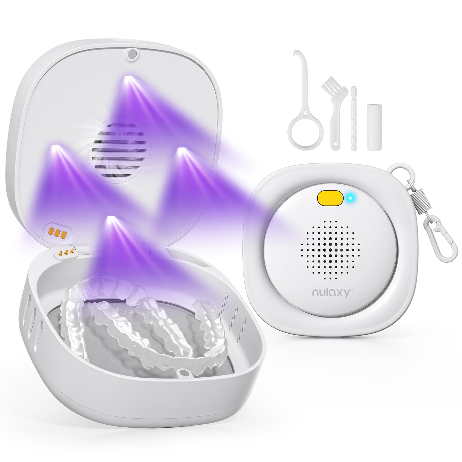 Photo 1 of Nulaxy UVC Retainer Case with Fan, Magnetic Closure Aligner Case Includes Vent Holes and Mirror, Portable Retainer Box with Removal Tool and Brush, White