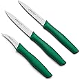 Arcos 3 Pieces Paring Knife Set. 3 Peeling Knives of Stainless Steel and Ergonomic Polypropylene Handle for Cutting Fruits, Vegetables and Tubers. Series Nova. Color Green