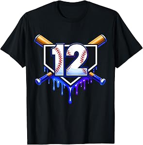 12th Birthday Baseball 12 Years Ice Cream Drip Boys Baseball T-Shirt